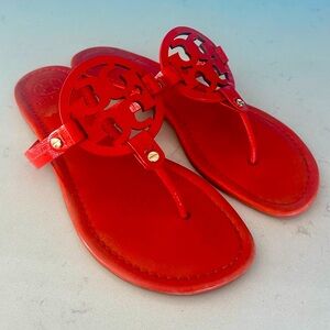 TORY BURCH POPPY RED Patent Leather MILLER SANDALS Size 10